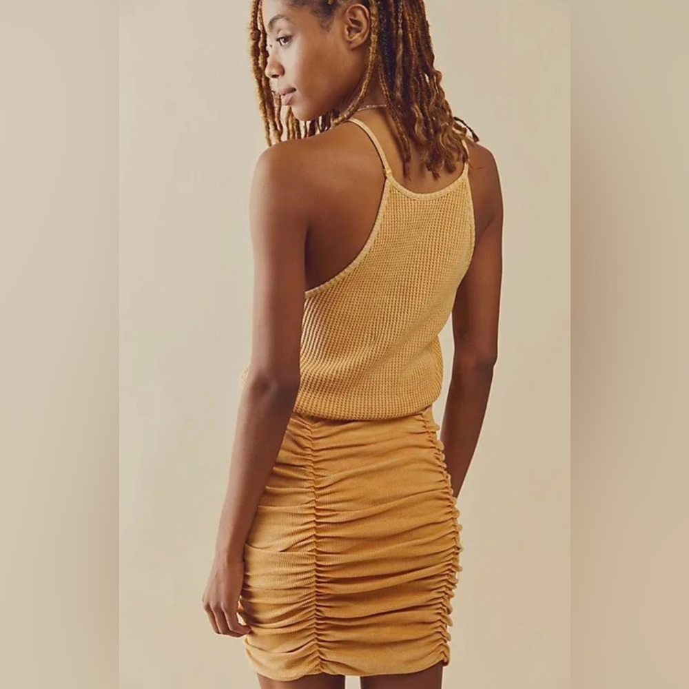Free People Katya Thermal Ruched Yellow Mini Dress Small NWT